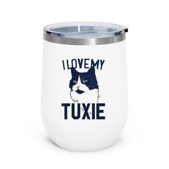 Womens I Love My Tuxie Tuxedo Cat Art V Neck Wine Tumbler | Mazezy