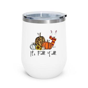 Womens It's Fall Y'all Bull Terrier Dog Leopard Pumpkin Sunflower Raglan Baseball Tee Wine Tumbler | Mazezy