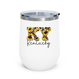 Womens Kentucky Sunflower Leopard Print Gift Wine Tumbler | Mazezy