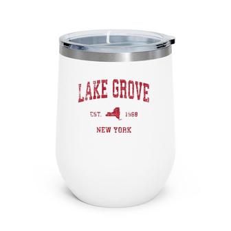 Womens Lake Grove New York Ny Vintage Sports Design Red Print Wine Tumbler | Mazezy