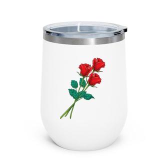 Womens Long Stem Red Roses Mother's Day Floral Anniversary Wine Tumbler | Mazezy