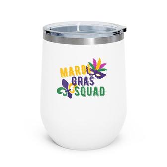 Womens Mardi Gras Squad Matching Group Spring Break Fat Tuesday V-Neck Wine Tumbler | Mazezy
