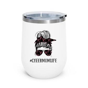 Womens Messy Bun Life Of A Cheer Mom Mother's Day Cheerleading Wine Tumbler | Mazezy DE
