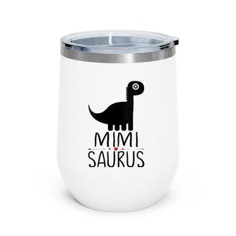 Womens Mimi Saurus Dinosaur Family Matching Dino Pajama For Women V-Neck Wine Tumbler | Mazezy AU