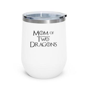 Womens Mom Of Two Dragons Funny Mothers Day Gifts For Women V-Neck Wine Tumbler | Mazezy