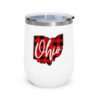 Womens Ohio Home Script Text Buffalo Plaid Womens Girls Souvenir V-Neck Wine Tumbler | Mazezy