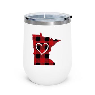 Womens Popular I Love Minnesota Buffalo Plaid Heart Mn Wine Tumbler | Mazezy