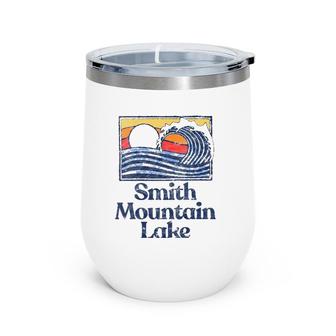 Womens Smith Mountain Lake Retro Surfer Vintage Beach & Wave V-Neck Wine Tumbler | Mazezy