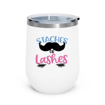 Womens Staches Or Lashes Gender Reveal Baby Shower Family Gift Wine Tumbler | Mazezy