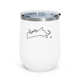 Womens State Of Massachusetts Outline With Home Script V-Neck Wine Tumbler | Mazezy