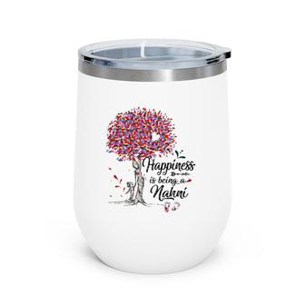 Womens Tree - Happiness Is Being Nahni- Footprints-Grandma Tee Wine Tumbler | Mazezy