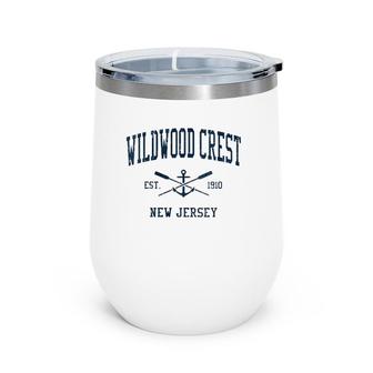 Womens Wildwood Crest Nj Vintage Navy Crossed Oars & Boat Anchor V-Neck Wine Tumbler | Mazezy