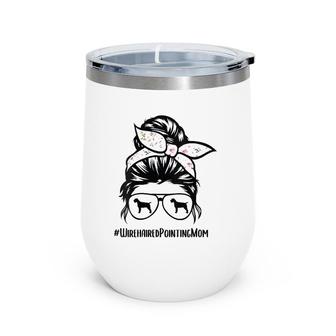 Womens Wirehaired Pointing Griffon Mom Messy Bun Hair Glasses V-Neck Wine Tumbler | Mazezy