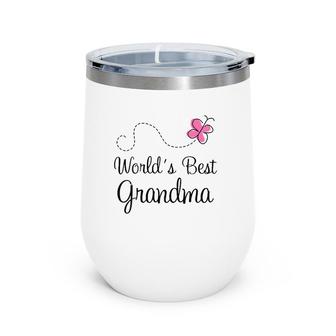Womens World's Best Grandma Gift For Grandmother V-Neck Wine Tumbler