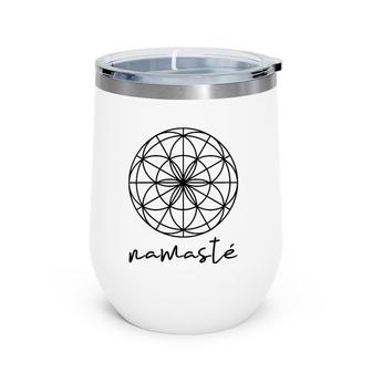 Womens Yoga Mamas Outfit Namasté Lettering Flower Ornament Black Wine Tumbler | Mazezy