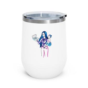 Working Mom With Computer Watercolor Wine Tumbler | Mazezy