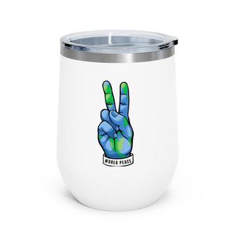 World Peace Earth Day Awareness Peace Sign Hand Gesture Wine Tumbler | Mazezy