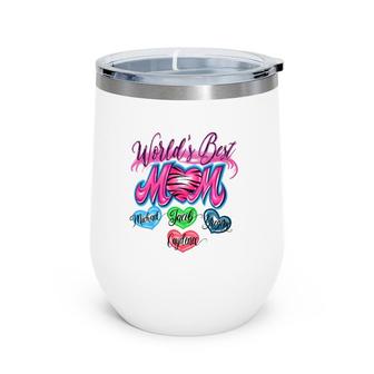 World's Best Mom Mother's Day Gift Michael Jacob Gregory Caydence Kids Hearts Wine Tumbler | Mazezy