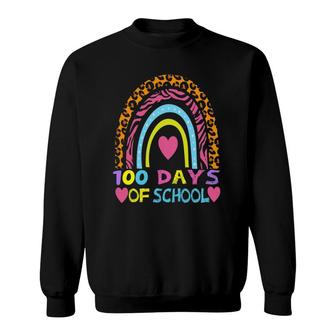 100 Days Of School For Teacher Student Leopard Rainbow Sweatshirt | Mazezy