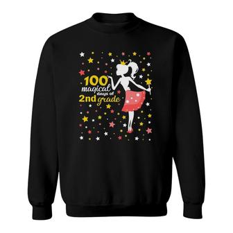 100 Days Of School Girls 2Nd Grade Magical Princess Stars Sweatshirt | Mazezy