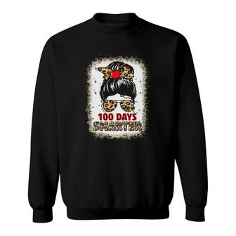 100 Days Smarter Happy 100Th Day Of School Rainbow Leopard Sweatshirt | Mazezy
