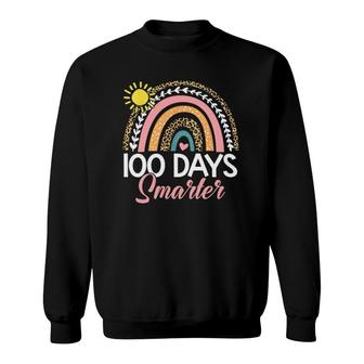 100 Days Smarter Rainbow Leopard Happy 100Th Day Of School Sweatshirt | Mazezy