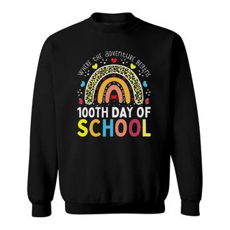 100Th Day Of School Teacher 100 Days Smarter Leopard Rainbow Sweatshirt | Mazezy