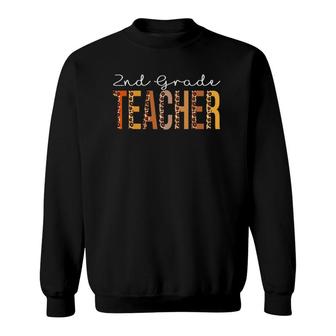2Nd Grade Teacher Leopard Fall Autumn Lovers Thanksgiving Sweatshirt | Mazezy