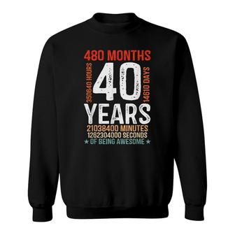 40Th Birthday Gifts 40 Years Old 480 Months Retro Vintage Sweatshirt - Seseable