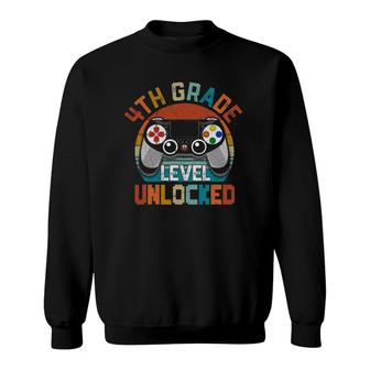 4Th Grade Level Unlocked Video Game Back To School Boys Kids Sweatshirt | Mazezy
