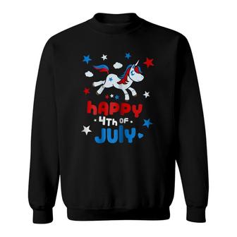 4Th Of July  Cute Unicorn Girls American Flag Sweatshirt