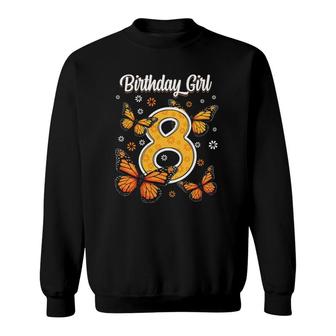 8 Years Old Monarch Butterfly Papillon 8Th Birthday Girl Sweatshirt | Mazezy