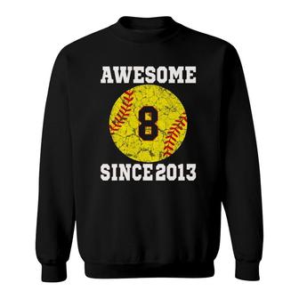 8Th Birthday Softball Lover 8 Years Old Vintage Retro Sweatshirt | Mazezy
