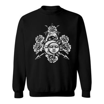 All Seeing Floral Sun Crescent Moon Rose Boho Astronomy Sweatshirt | Mazezy