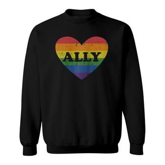 Ally Rainbow Flag Heart For Lgbt Gay And Lesbian Support Raglan Baseball Tee Sweatshirt