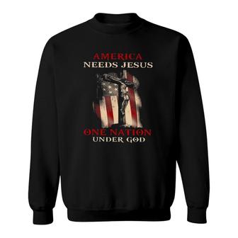 America Needs Jesus One Nation Under God Cross American Flag Vintage Sweatshirt | Mazezy AU