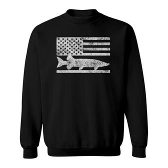 American Flag Musky Fishing Patriotic Muskie Gift Sweatshirt | Mazezy