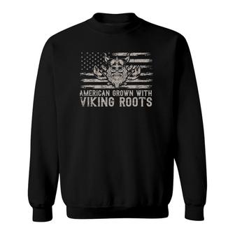 American Grown With Viking Roots Usa Flag Scandinavia Viking Sweatshirt | Mazezy