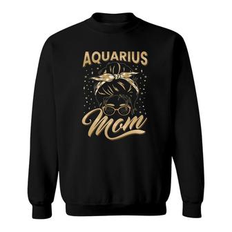 Aquarius Mom Zodiac Sign With Messy Bun Hairband Mothers Day Sweatshirt | Mazezy