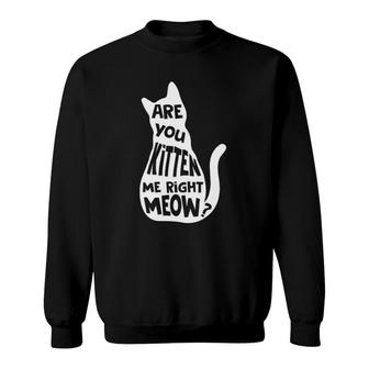 Are You Kitten Me Right Meow Funny Cat Pun Joke Lover Sweatshirt | Mazezy