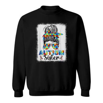 Autism Sister Messy Bun Autistic Autism Awareness Sweatshirt - Thegiftio UK