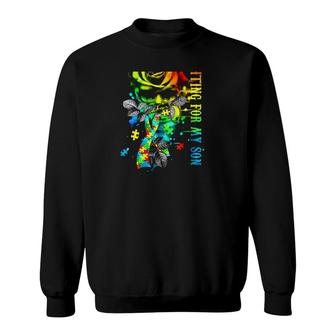 Autism Son Fighting For My Son Autism Awareness Gift Rose Puzzles Ribbon Sweatshirt | Mazezy