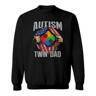 Autism Twin Dad American Flag Autism Awareness Sweatshirt | Mazezy