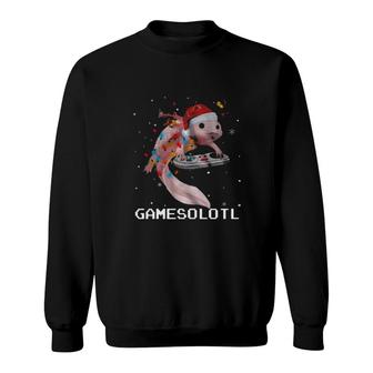 Axolotl Fish Playing Video Game White Gamersolotl Christmas Sweatshirt | Mazezy