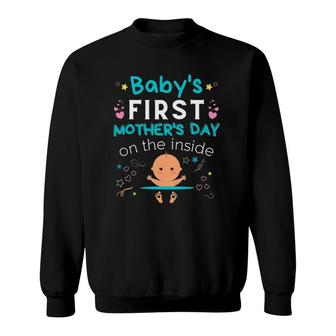 Baby's First Mother's Day On The Inside Boy Pregnant Mommy Sweatshirt | Mazezy