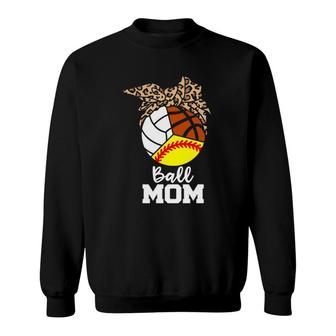 Ball Mom Funny Softball Volleyball Basketball Leopard Mom Sweatshirt | Mazezy