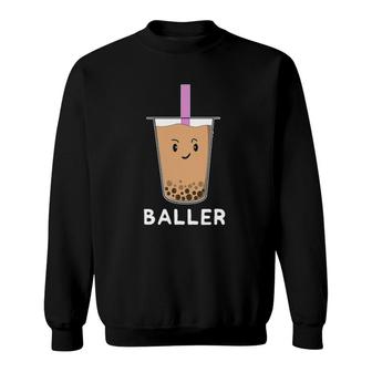 Baller Funny Boba Bubble Pearl Milk Tea Punny Character Sweatshirt | Mazezy