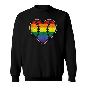 Baseball Heart Sport Lgbtq Rainbow Flag Gay Pride Ally Sweatshirt | Mazezy