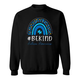 Be Kind Autism Awareness Women Girls Leopard Rainbow Print Sweatshirt | Mazezy