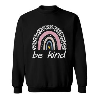 Be Kind Cute Graphic Leopard Rainbow Womens Girls Sweatshirt - Thegiftio UK